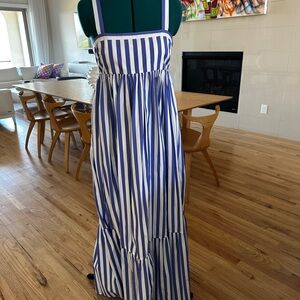 J. Crew Blue and White Smocked Maxi Sundress